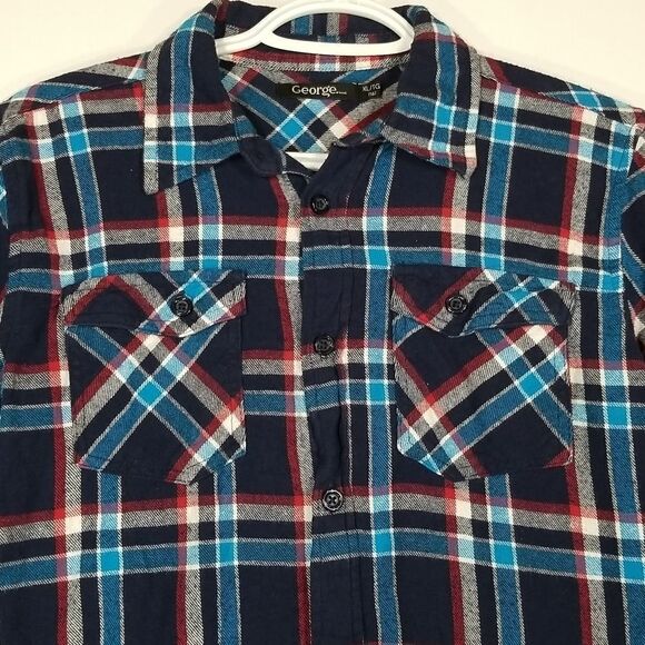 🎁5/$25 George Shirt Girls Youth Size XL 16 Button Up Long Sleeve Plaid - Picture 2 of 10